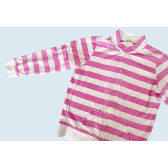 RALPH LAUREN Pink & White Striped Terrycloth Zip Up Sweater Size M - Picture 5 of 8